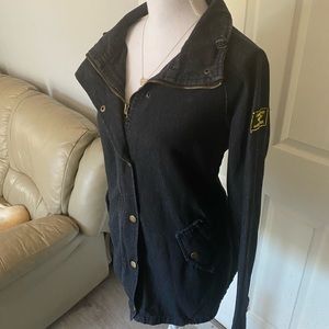 Vintage Denim Patched Military Jacket medium
